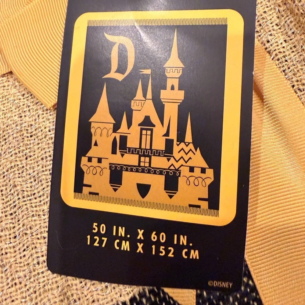 Disney Parks Disneyland Castle Plaid Throw Blanket Black Gold 50x60